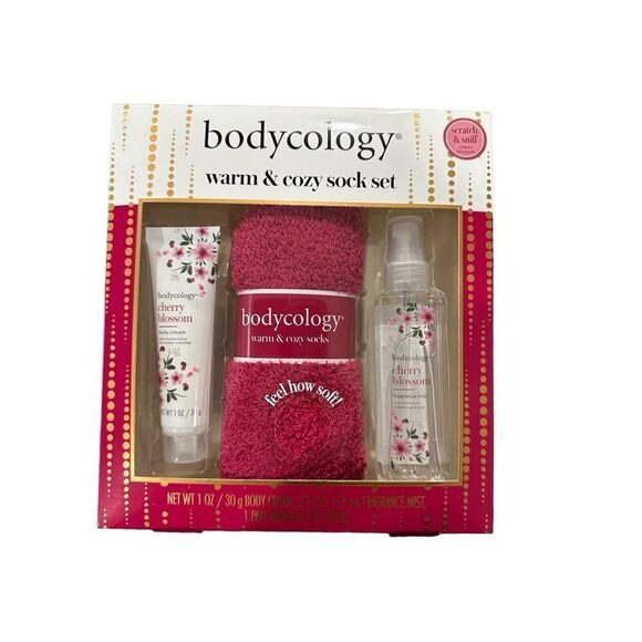 Bodycology Cherry Blossom Warm & Cozy Sock, perfume, & lotion Set - Picture 1 of 2